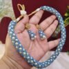 "Slate Blue" Pearl Spiral Rope Necklace Set