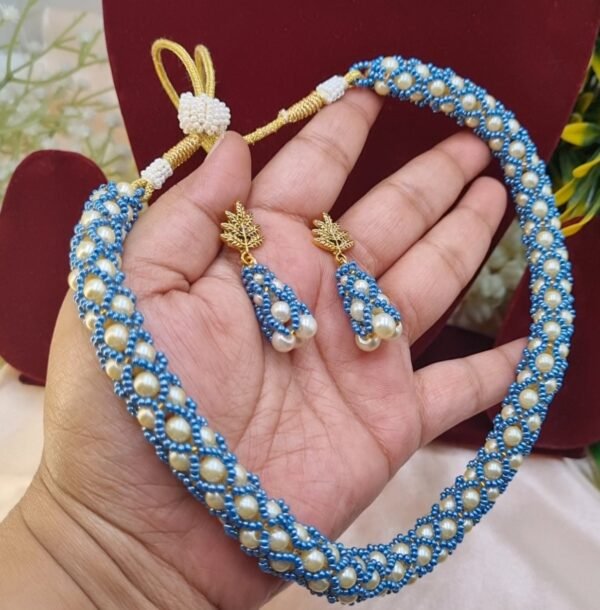 "Slate Blue" Pearl Spiral Rope Necklace Set