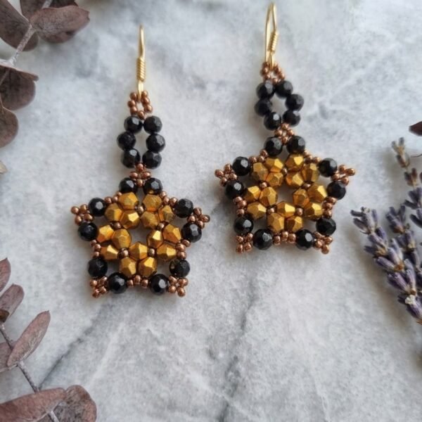 2026/01/1590.jpg "Midnight Gold" Black & Metallic Crystal Star Earrings
