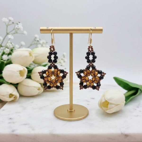 "Midnight Gold" Black & Metallic Crystal Star Earrings