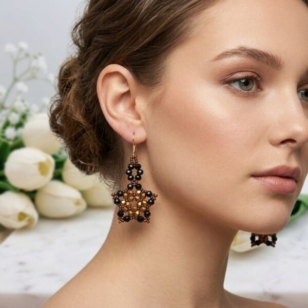 "Midnight Gold" Black & Metallic Crystal Star Earrings