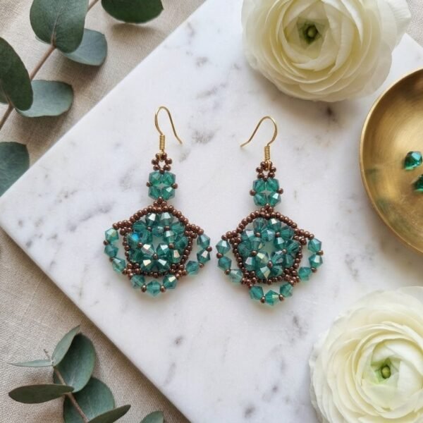 2026/01/1596.jpg "Forest Emerald" Green Crystal & Bronze Drop Earrings