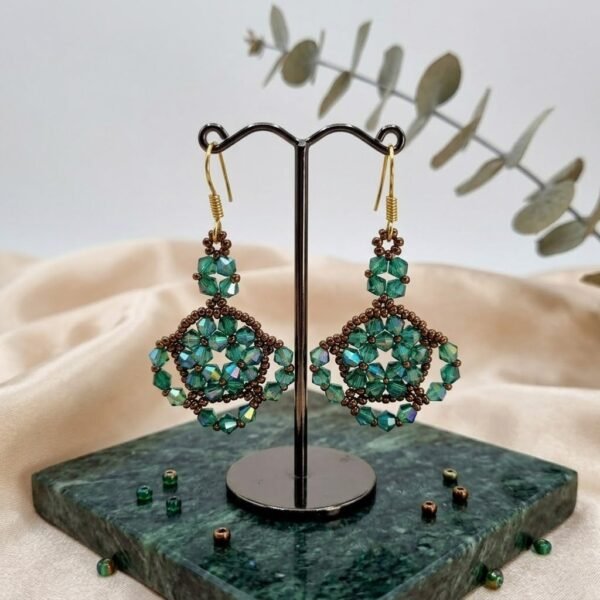 "Forest Emerald" Green Crystal & Bronze Drop Earrings