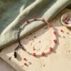 "Crimson Sparkle" Silver & Red Floral Anklet