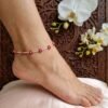 "Crimson Sparkle" Silver & Red Floral Anklet