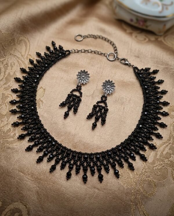 2026/01/1740.jpg "Midnight Cascade" Black Crystal Fringe Necklace Set