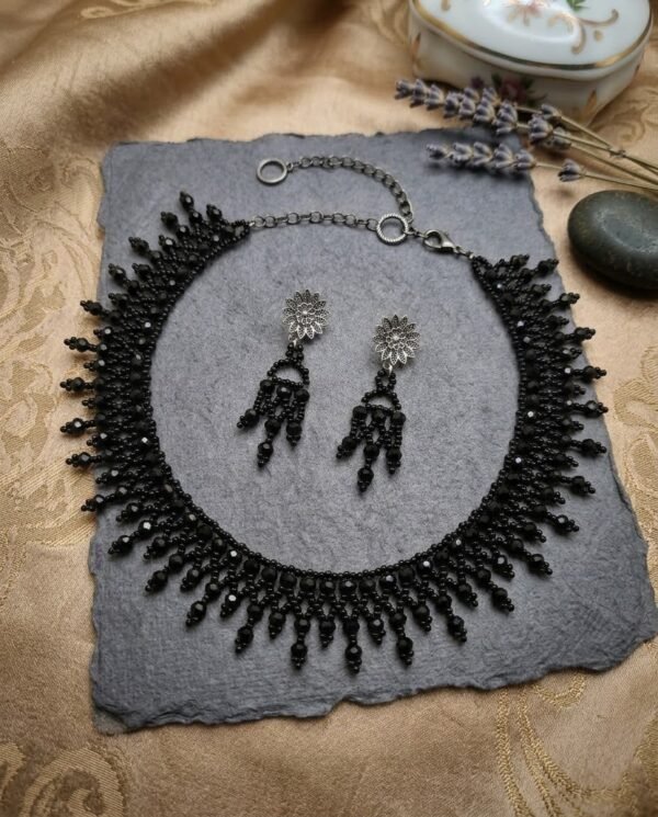 2026/01/1741.jpg "Midnight Cascade" Black Crystal Fringe Necklace Set