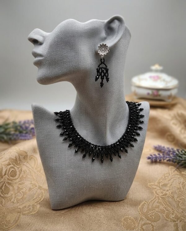 2026/01/1742.jpg "Midnight Cascade" Black Crystal Fringe Necklace Set