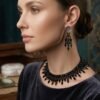 2026/01/1744.jpg "Midnight Cascade" Black Crystal Fringe Necklace Set