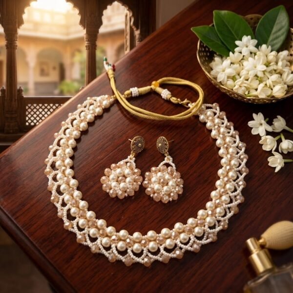 "Champagne Glow" Pearl & Crystal Necklace Set