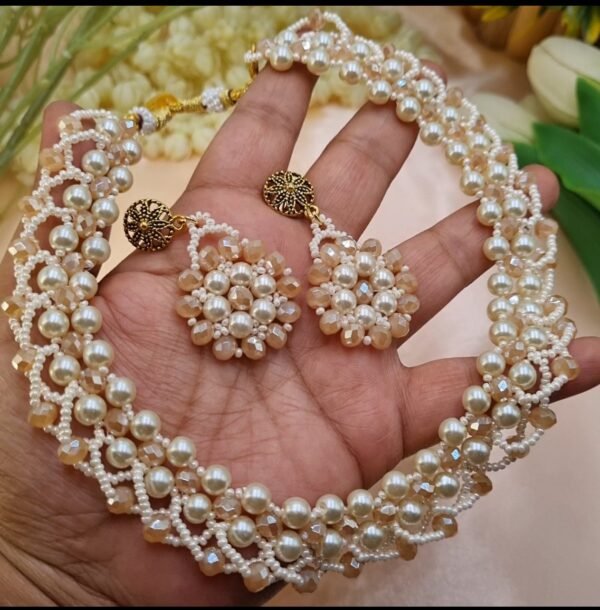 "Champagne Glow" Pearl & Crystal Necklace Set