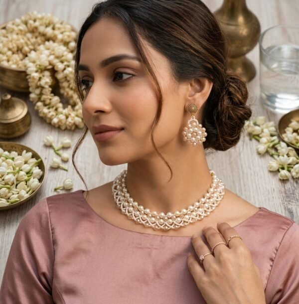 "Champagne Glow" Pearl & Crystal Necklace Set