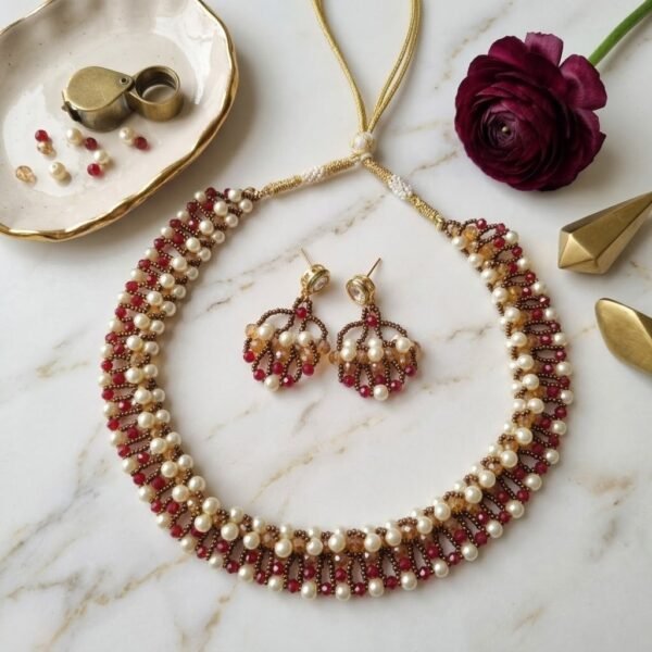 2026/01/1767.jpg "Royal Crimson" Pearl & Ruby Red Crystal Necklace Set