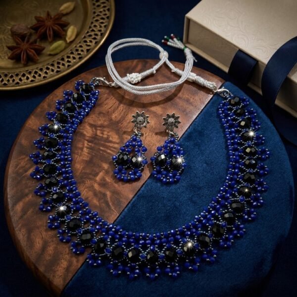 "Midnight Royale" Black & Blue Crystal Necklace Set