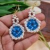 "Lagoon Pearl" Aqua Crystal & Cream Drop Earrings