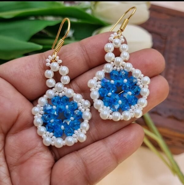 "Lagoon Pearl" Aqua Crystal & Cream Drop Earrings