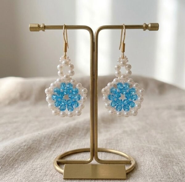 "Lagoon Pearl" Aqua Crystal & Cream Drop Earrings