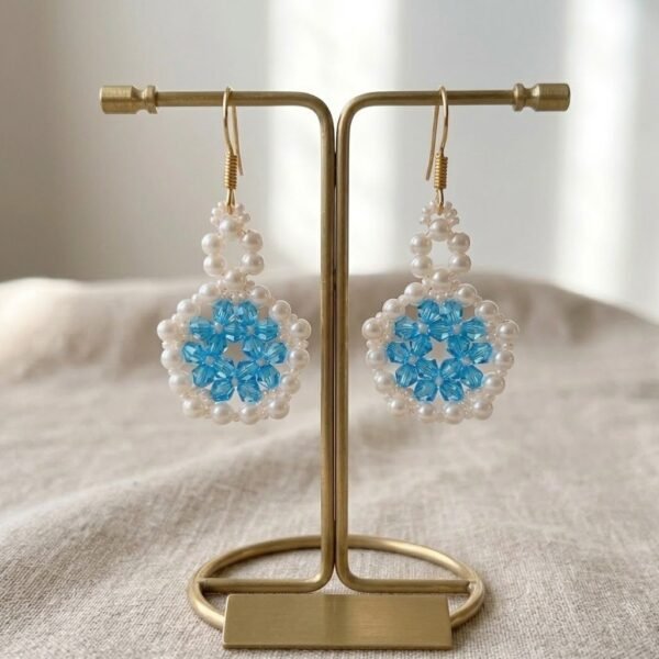 2026/01/1821.jpg "Lagoon Pearl" Aqua Crystal & Cream Drop Earrings
