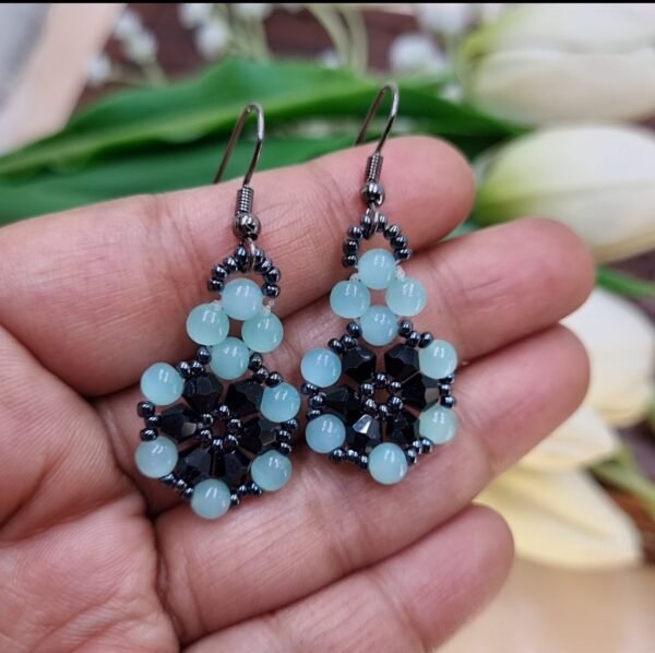 2026/01/1827.jpg "Midnight Mint" Black Crystal & Icy Blue Drop Earrings