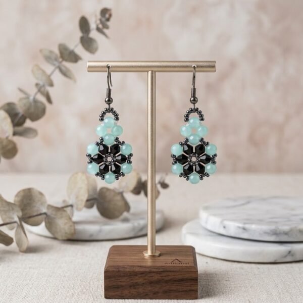 2026/01/1828.jpg "Midnight Mint" Black Crystal & Icy Blue Drop Earrings