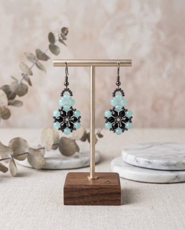 2026/01/1828.jpg "Midnight Mint" Black Crystal & Icy Blue Drop Earrings