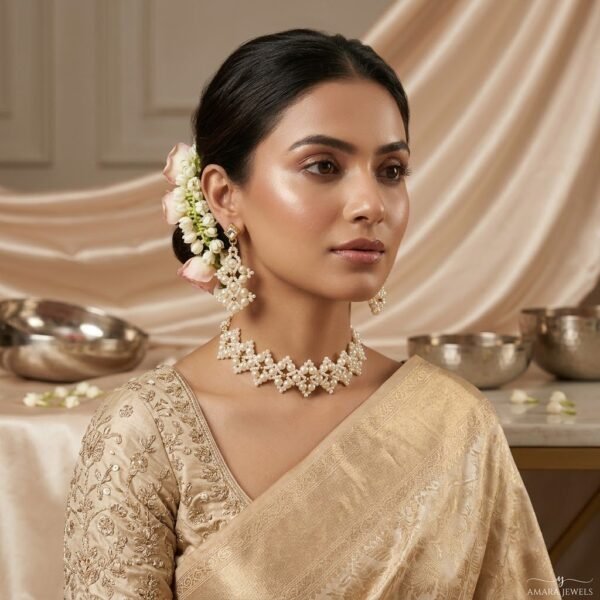 "Royal Ivory" Handwoven Pearl Choker & Earring Set