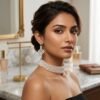 "Ivory Frost" Wide Pearl & Crystal Choker Set