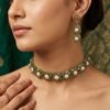 "Vintage Emerald" Champagne Pearl & Green Crystal Choker Set