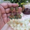 "Royal Heritage" Antique Gold Jhumka Earrings with Green Beads