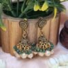 "Royal Heritage" Antique Gold Jhumka Earrings with Green Beads