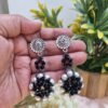 "Monochrome Bloom" Oxidized Silver Black & Pearl Earrings
