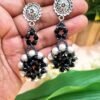 "Monochrome Bloom" Oxidized Silver Black & Pearl Earrings