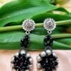 "Monochrome Bloom" Oxidized Silver Black & Pearl Earrings