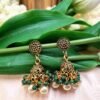"Royal Heritage" Antique Gold Jhumka Earrings with Green Beads
