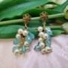 "Ocean Mist" Pearl & Aqua Crystal Cluster Earrings