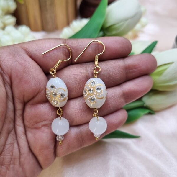 "Royal Filigree" Hand-Painted White & Gold Earrings