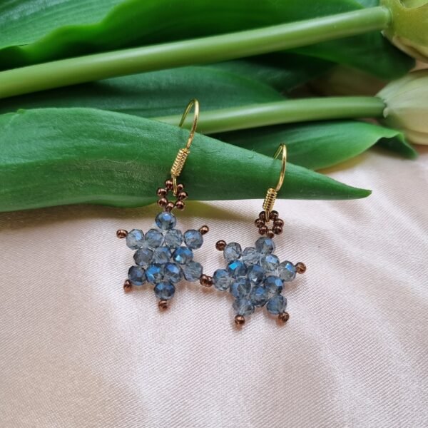 "Winter Star" Slate Blue Crystal & Bronze Earrings