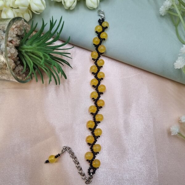 20250922_060234 "Sunflower Vine" Yellow & Black Beaded Bracelet