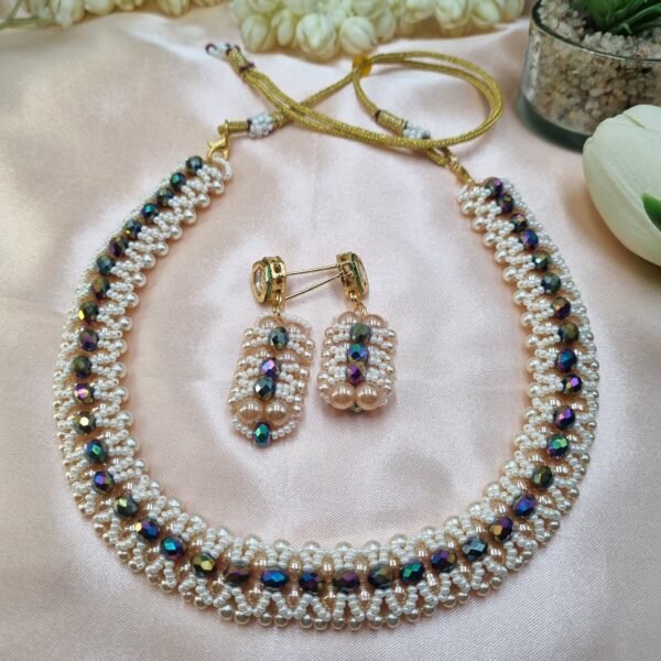 20250922_162430 "Aurora Glow" Cream Pearl & Iridescent Crystal Necklace Set