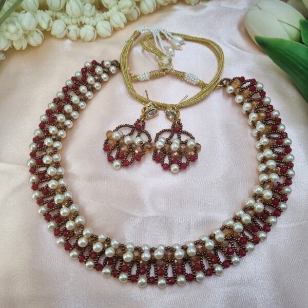 20250922_182855 "Royal Crimson" Pearl & Ruby Red Crystal Necklace Set