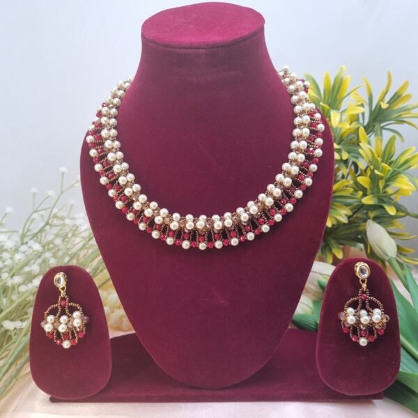 20250922_183017 "Royal Crimson" Pearl & Ruby Red Crystal Necklace Set
