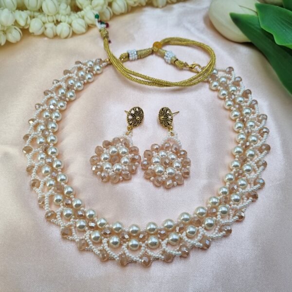 "Champagne Glow" Pearl & Crystal Necklace Set