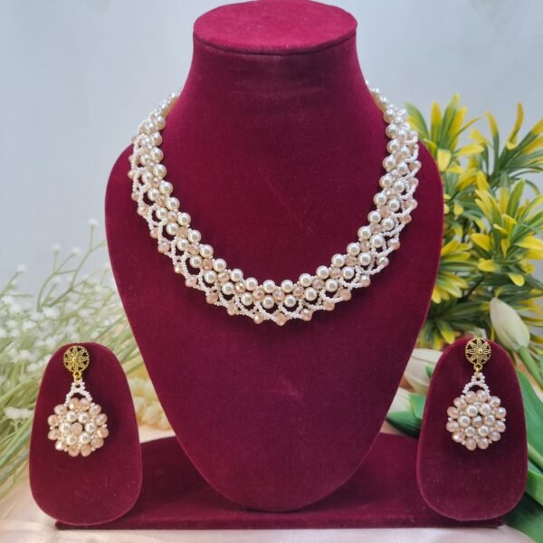 "Champagne Glow" Pearl & Crystal Necklace Set