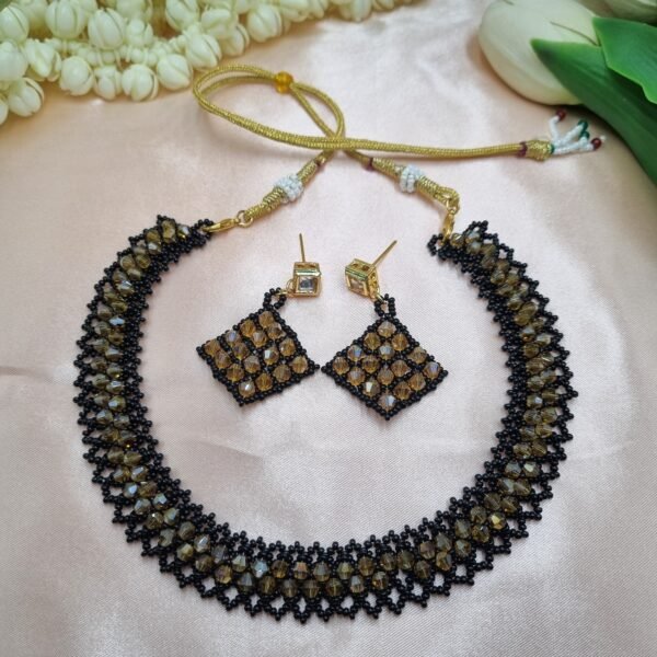 20250922_191143 "Golden Twilight" Black & Amber Crystal Necklace Set