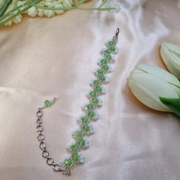 20250924_172104 "Spring Meadow" Lime Green Crystal & White Bead Bracelet