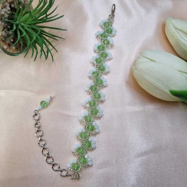 "Spring Meadow" Lime Green Crystal & White Bead Bracelet