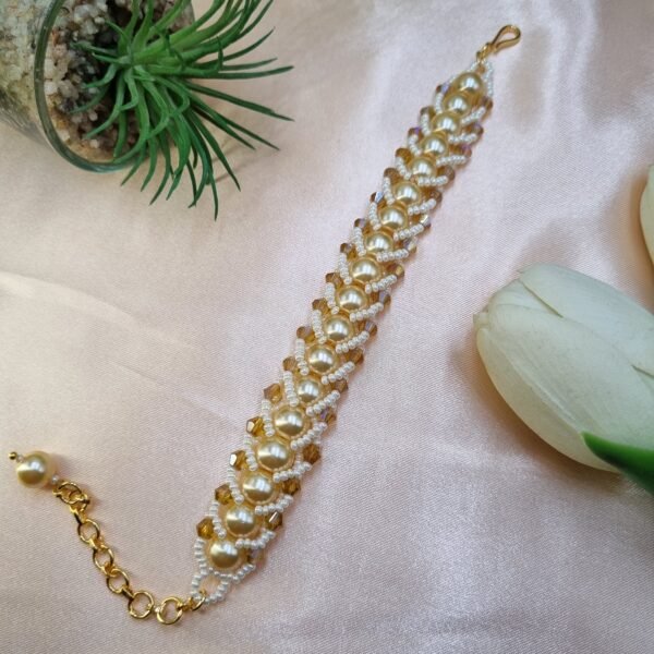 20250924_173432 "Golden Hour" Cream Pearl & Amber Crystal Bracelet