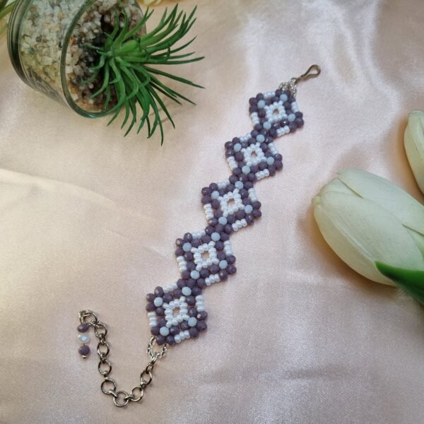 20250924_173733 "Royal Lattice" Purple & White Crystal Bracelet
