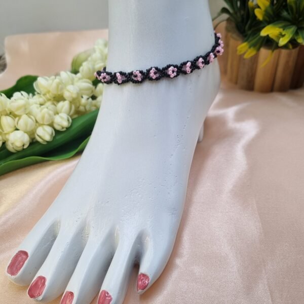 "Midnight Bloom" Black & Pink Floral Anklet