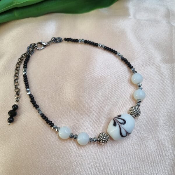 "Monochrome Swirl" Black & White Beaded Anklet